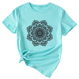 Flower Pattern Printed Casual Loose Round Neck Short Sleeves