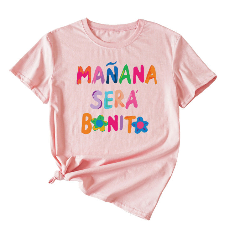 MANANA SERA Letter Fashion Crew Neck Loose Women's Short Sleeve T-Shirt