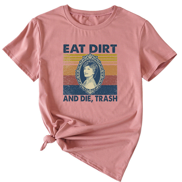 Plus Size Trend Womens Dress Eat Dirt Fun Pattern Short Sleeve