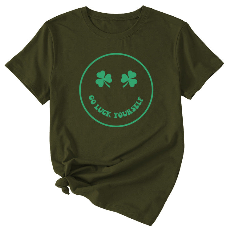 Fun Go Luck Yourself Casual Round Neck Short Sleeve Top