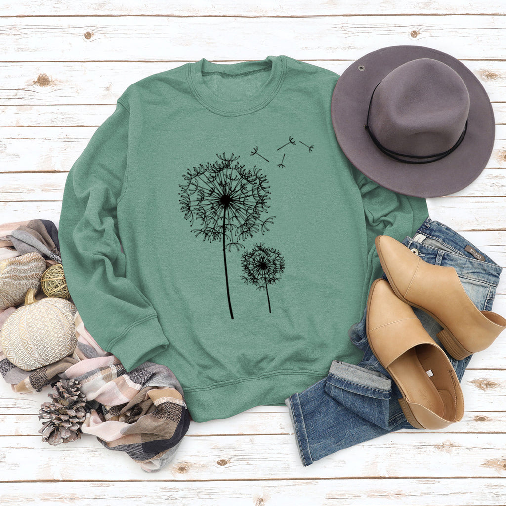 Bedrucktes Löwenzahn-Rundhals-Langarmshirt für Damen, lockerer Pullover