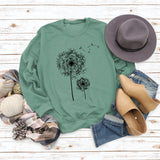 Bedrucktes Löwenzahn-Rundhals-Langarmshirt für Damen, lockerer Pullover