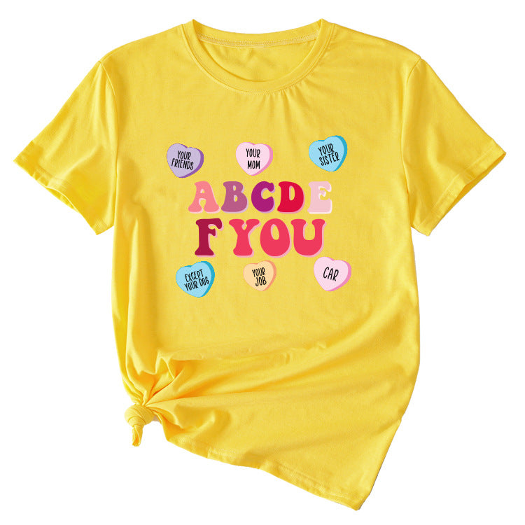 Letter ABCDEF You Printed Women's Summer Casual Loose Short Sleeve