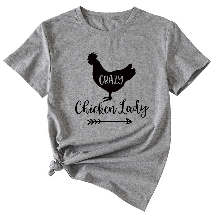 Crazy Chicken Lady Fun Pattern Short Sleeve Shirt