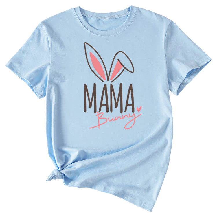 Cute Mama Bunny Pattern Women's Casual Round Neck Short Sleeve T-Shirt