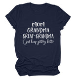 Loose Short Sleeve MOM GRANDMA GREAT Letter Print Crew Neck T-Shirt