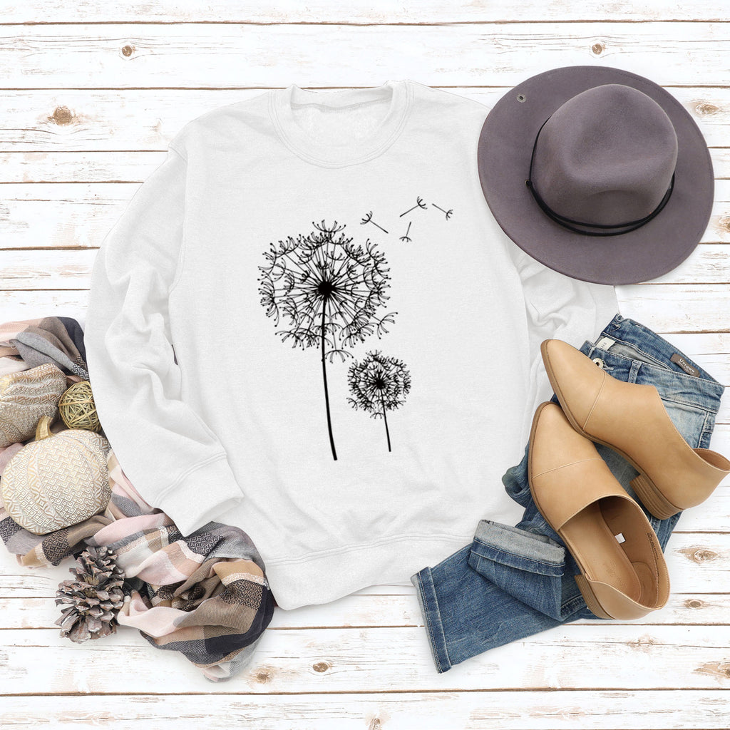 Bedrucktes Löwenzahn-Rundhals-Langarmshirt für Damen, lockerer Pullover