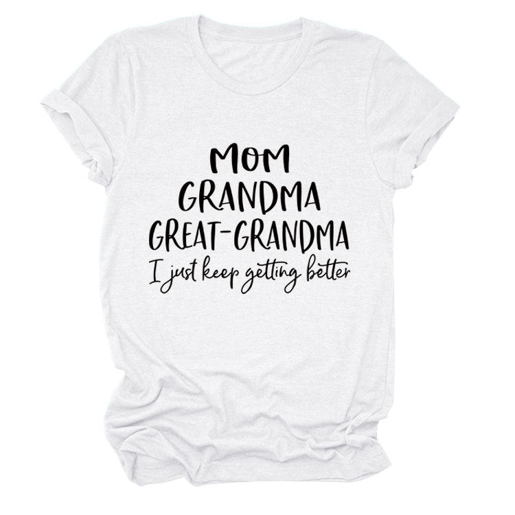 Loose Short Sleeve MOM GRANDMA GREAT Letter Print Crew Neck T-Shirt
