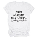 Loose Short Sleeve MOM GRANDMA GREAT Letter Print Crew Neck T-Shirt