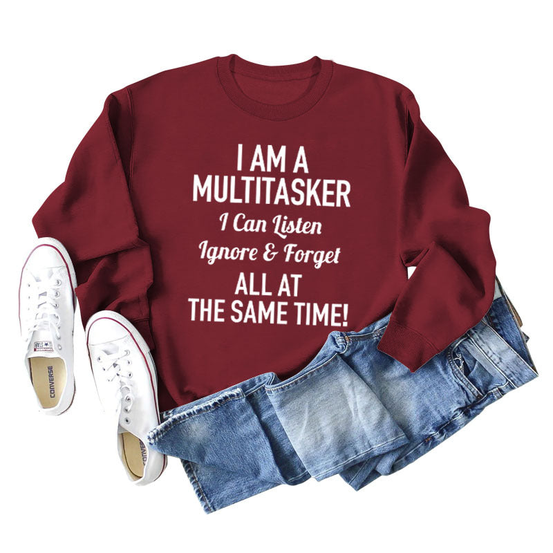 I AM A MULTITASKER CREW NECK LOOSE LS WOMEN'S SWEATER