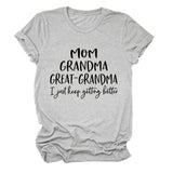 Loose Short Sleeve MOM GRANDMA GREAT Letter Print Crew Neck T-Shirt