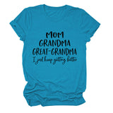 Loose Short Sleeve MOM GRANDMA GREAT Letter Print Crew Neck T-Shirt