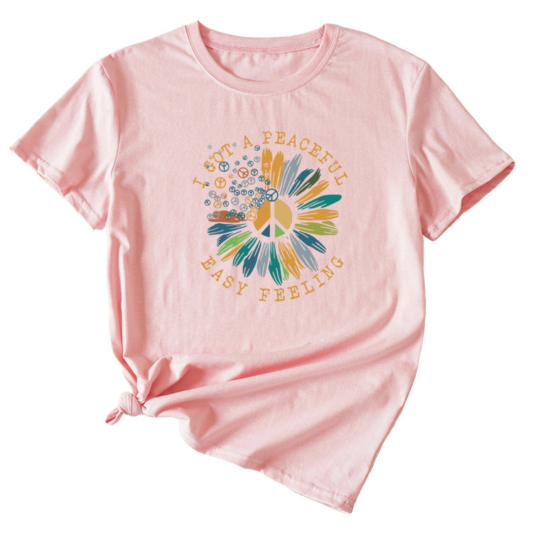 Fashion I GOT A PEACEFUL EASY Fun Pattern Short Sleeve T-shirt