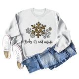 Baby, It's Cold Outside, Letter Print Leopard Print Long-sleeved Round Neck Sweater