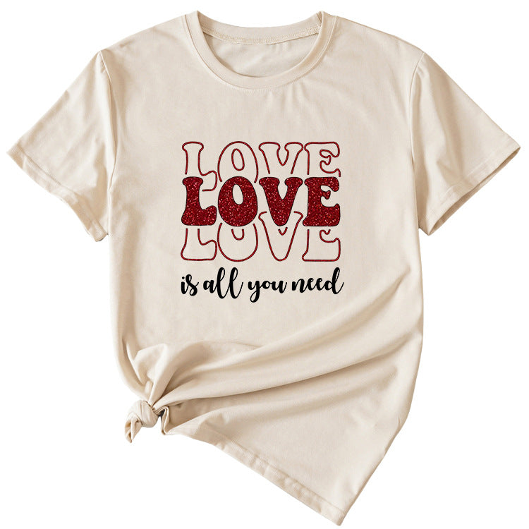 Love Love Love Letter Casual Crewneck Short Sleeve Tshirt