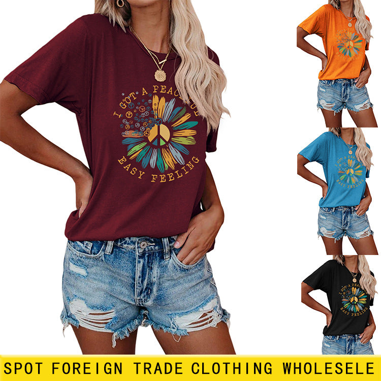 Fashion I GOT A PEACEFUL EASY Fun Pattern Short Sleeve T-shirt