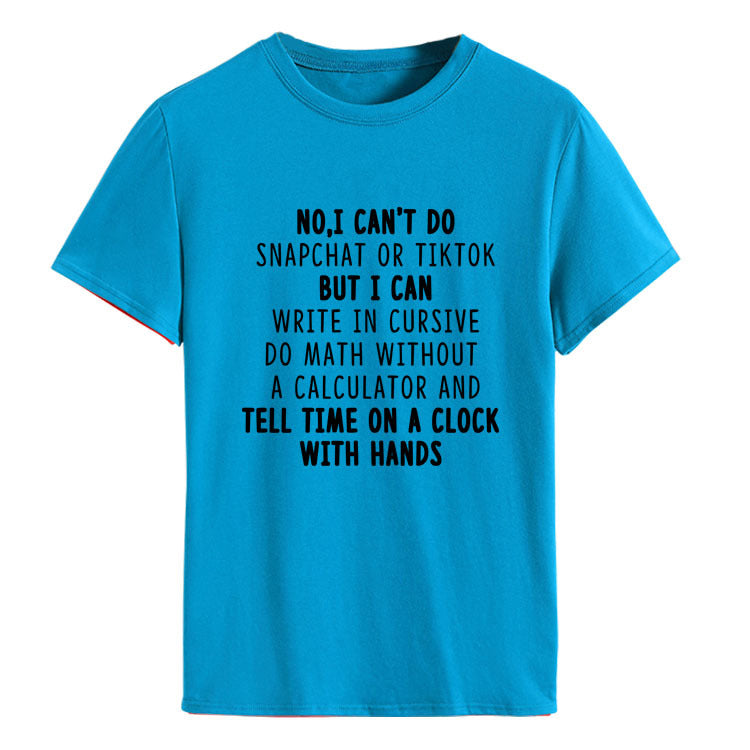 NO I CAN'T DO Alphabet Crew Neck Loose Short Sleeve Large Size T-Shirt