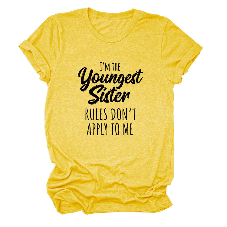 Letter Print I'm The Youngest Sister Fashion Short-sleeved T-shirt