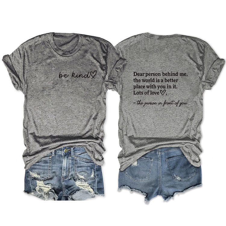 Front and rear printed short-sleeved DEAR PERSON BEHIND ME loose fashion T-shirt