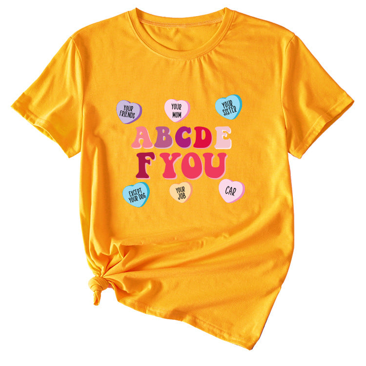 Letter ABCDEF You Printed Women's Summer Casual Loose Short Sleeve