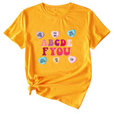 Letter ABCDEF You Printed Women's Summer Casual Loose Short Sleeve