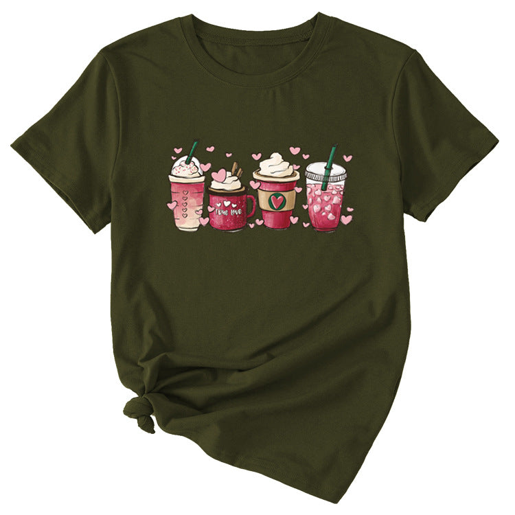 True Love Fun Pattern Printed Women's Casual Round Neck Short Sleeve T-shirt