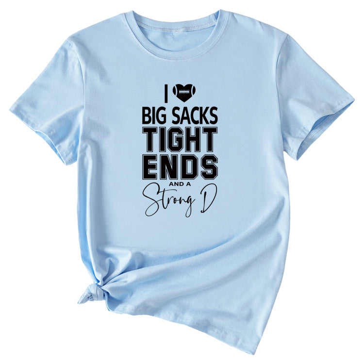 Big sacks Tight Ends Letter Large Women's Short Sleeve T-shirt