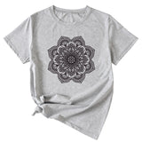 Flower Pattern Printed Casual Loose Round Neck Short Sleeves