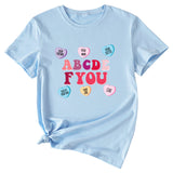 Letter ABCDEF You Printed Women's Summer Casual Loose Short Sleeve