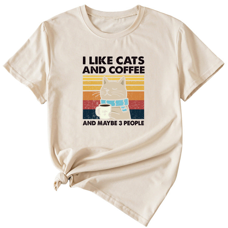 I Like Cats And Coffee Fun Pattern Short Sleeve Woman