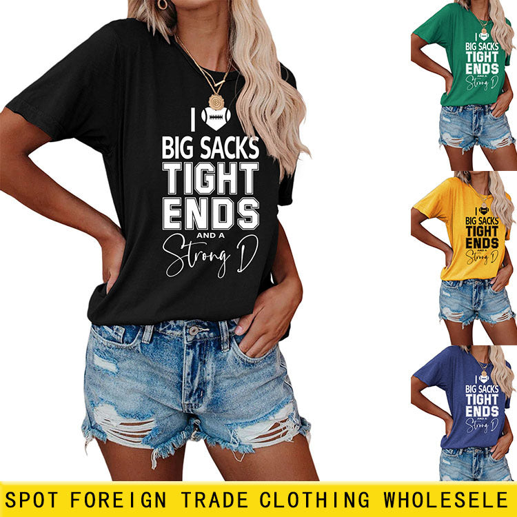 Big sacks Tight Ends Letter Large Women's Short Sleeve T-shirt