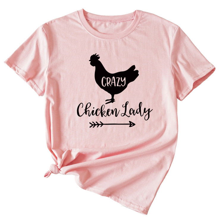 Crazy Chicken Lady Fun Pattern Short Sleeve Shirt