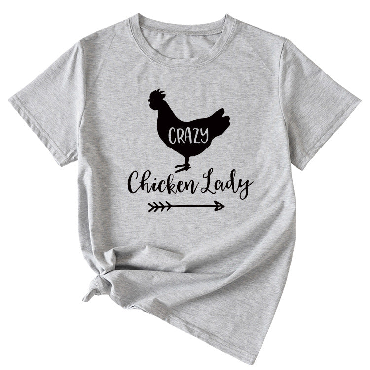 Crazy Chicken Lady Fun Pattern Short Sleeve Shirt