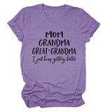 Loose Short Sleeve MOM GRANDMA GREAT Letter Print Crew Neck T-Shirt