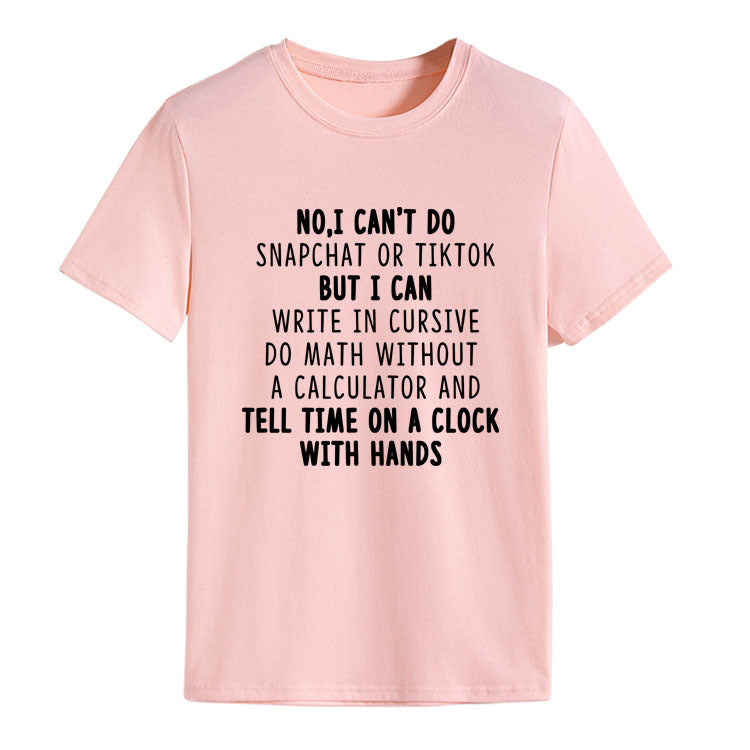 NO I CAN'T DO Alphabet Crew Neck Loose Short Sleeve Large Size T-Shirt