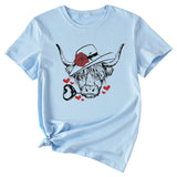 T-shirt à manches courtes et col rond pour femmes, à la mode, motif Rose Bullhead, décontracté
