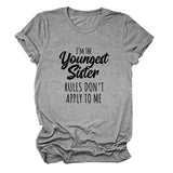 Letter Print I'm The Youngest Sister Fashion Short-sleeved T-shirt
