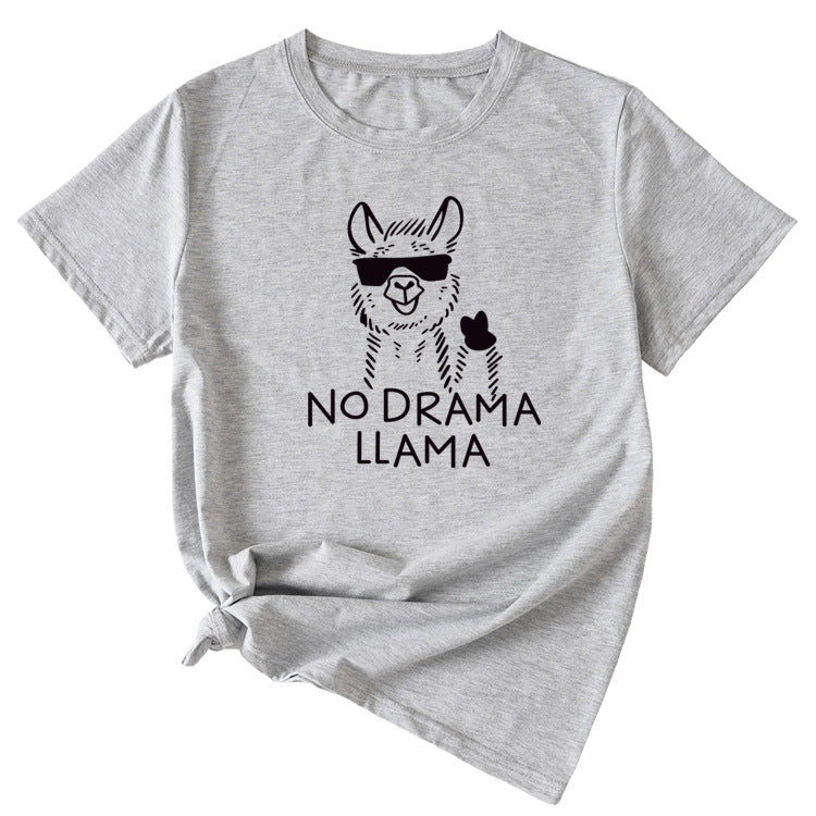 Womens Dress No Drama Llama Leisure Round Neck Short Sleeve T-shirt