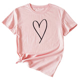 Fashion Womens Blouse Simple Love Pattern Printing Casual Round Neck Short Sleeve.