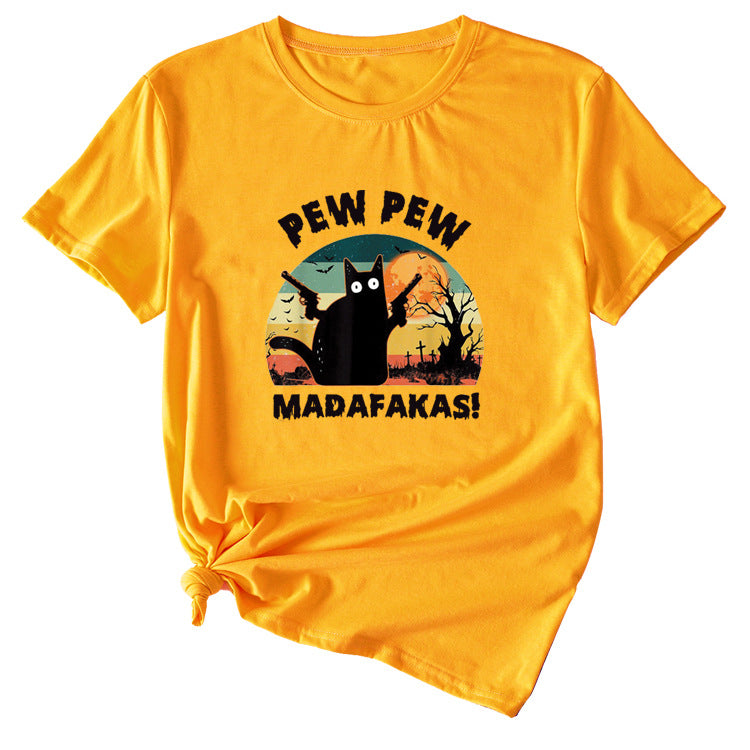 Pew Pew Fun Pattern Women's Casual Round Neck Short Sleeve T-shirt