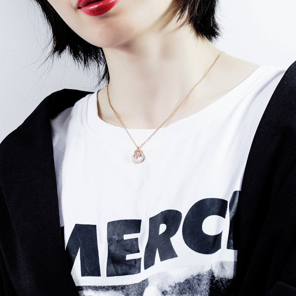 Pendant In Titanium Steel with Zirconia Necklace with Roman Numerals for Women