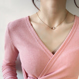 Collier de mode Double coeur d'amour en acier inoxydable plaqué or Rose collier de clavicule pour les femmes