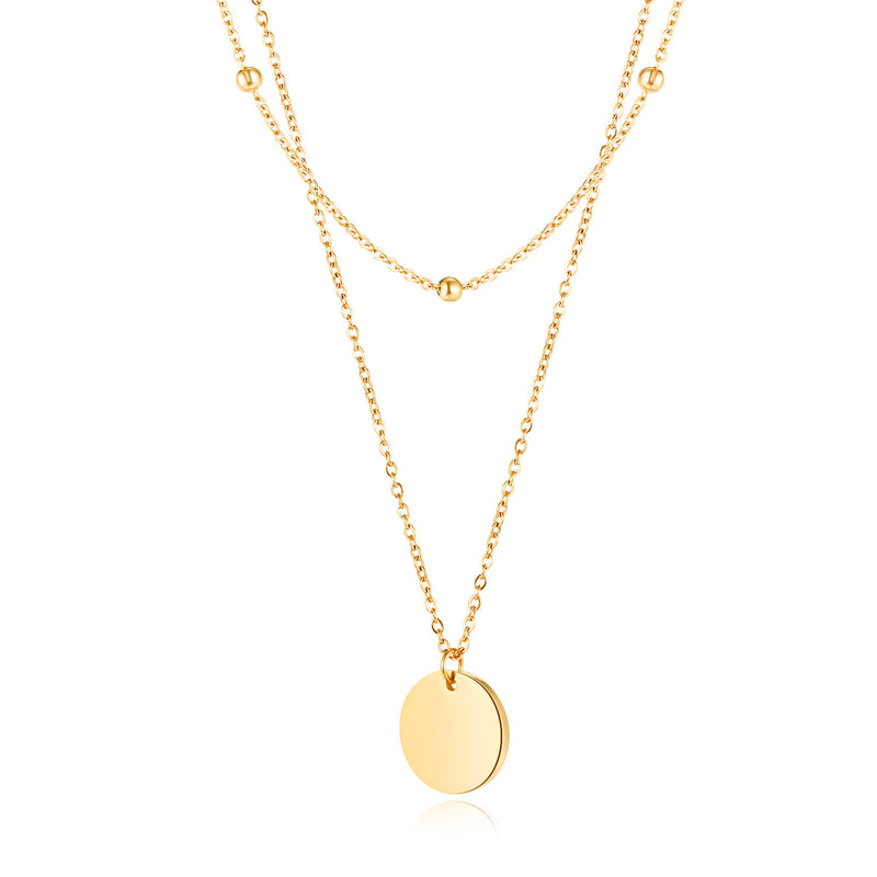 NEHZUS Petite chaîne de perles rondes double couche classique et polyvalente avec pendentif rond brillant pour collier de clavicule pour femme