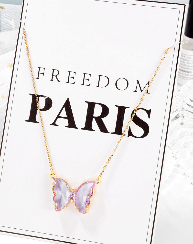 Petite chaîne de clavicule fraîche créative pour fille, pendentif en cristal et diamant, collier papillon polyvalent personnalisé