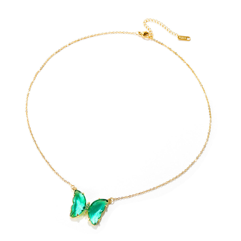 Petite chaîne de clavicule fraîche créative pour fille, pendentif en cristal et diamant, collier papillon polyvalent personnalisé