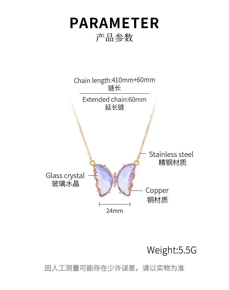 Petite chaîne de clavicule fraîche créative pour fille, pendentif en cristal et diamant, collier papillon polyvalent personnalisé