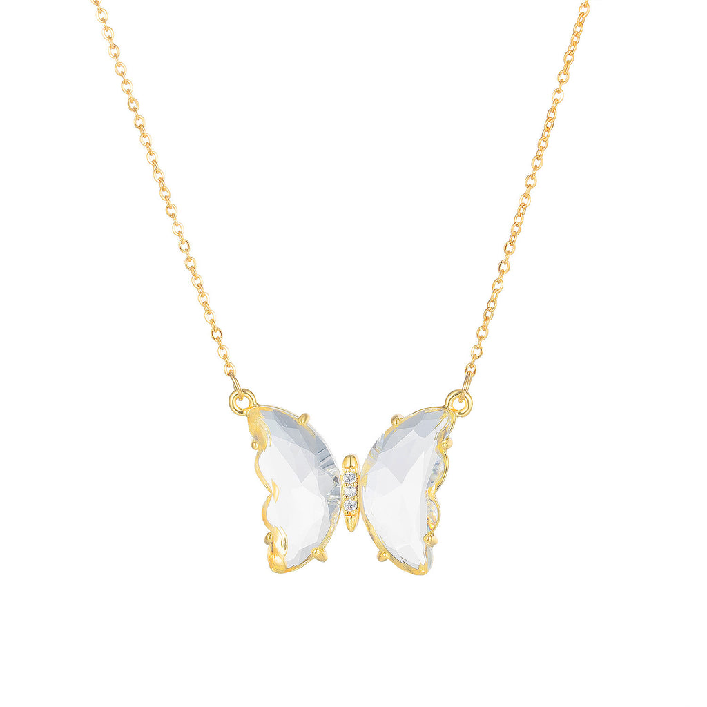 Petite chaîne de clavicule fraîche créative pour fille, pendentif en cristal et diamant, collier papillon polyvalent personnalisé
