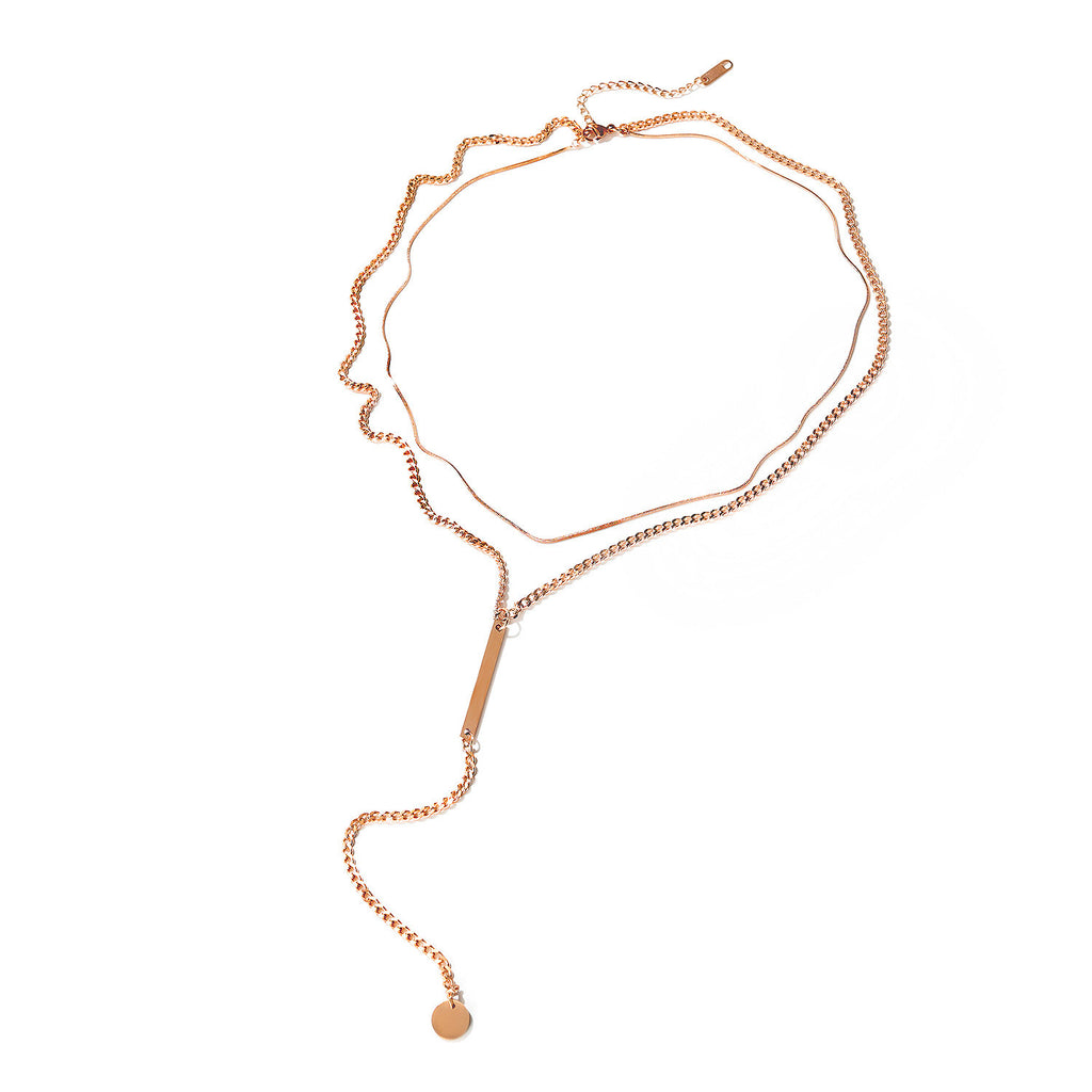 Collier en acier titane Double couche, chaîne de saut à signe rond Simple personnalisé