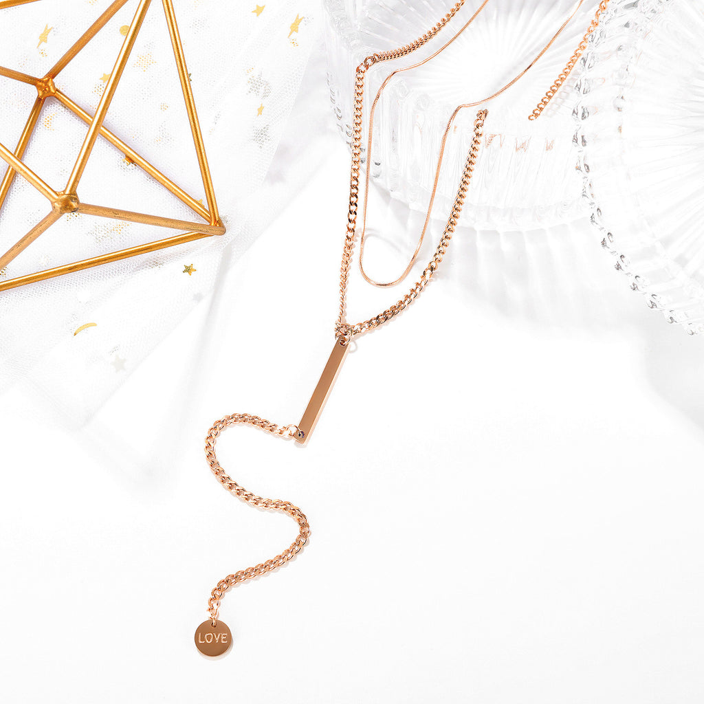 Collier en acier titane Double couche, chaîne de saut à signe rond Simple personnalisé