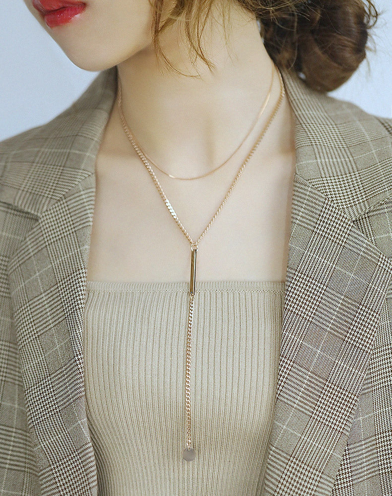 Collier en acier titane Double couche, chaîne de saut à signe rond Simple personnalisé